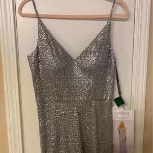 Mori Lee by Madeline Gardner Bridesmaids Silver Sequin Mesh Gown